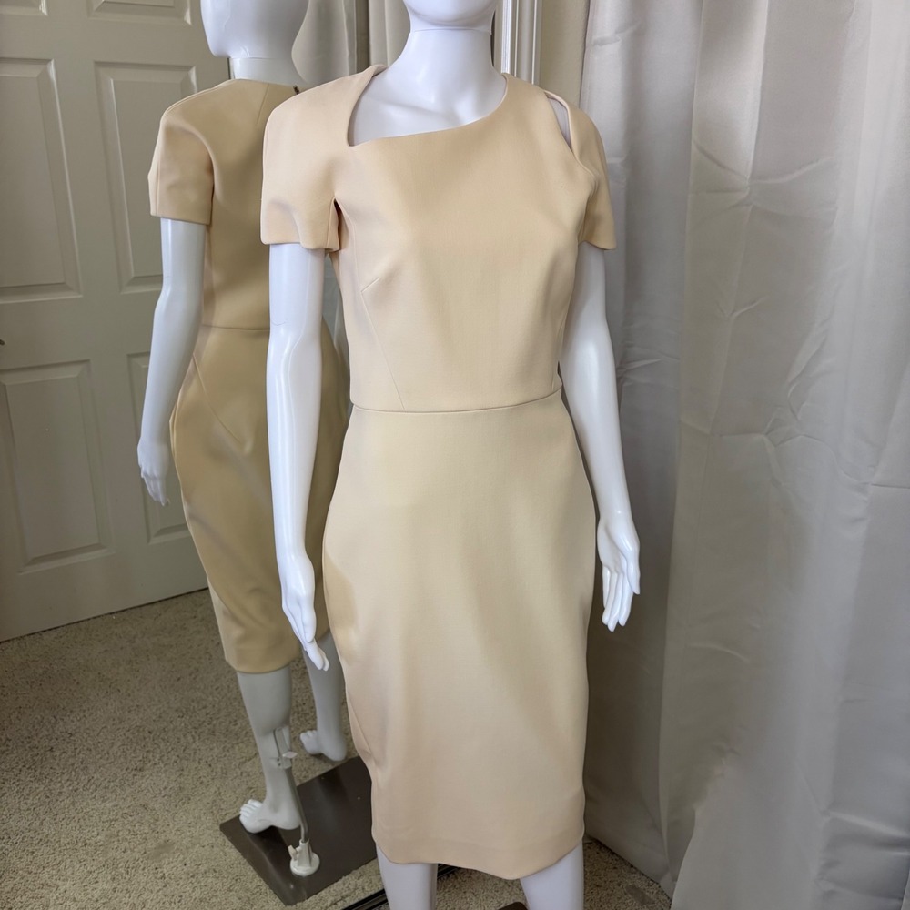 Victoria Beckham Barneys NY Cream Wool Silk Cut Out Sheath Dress UK 12 US 8